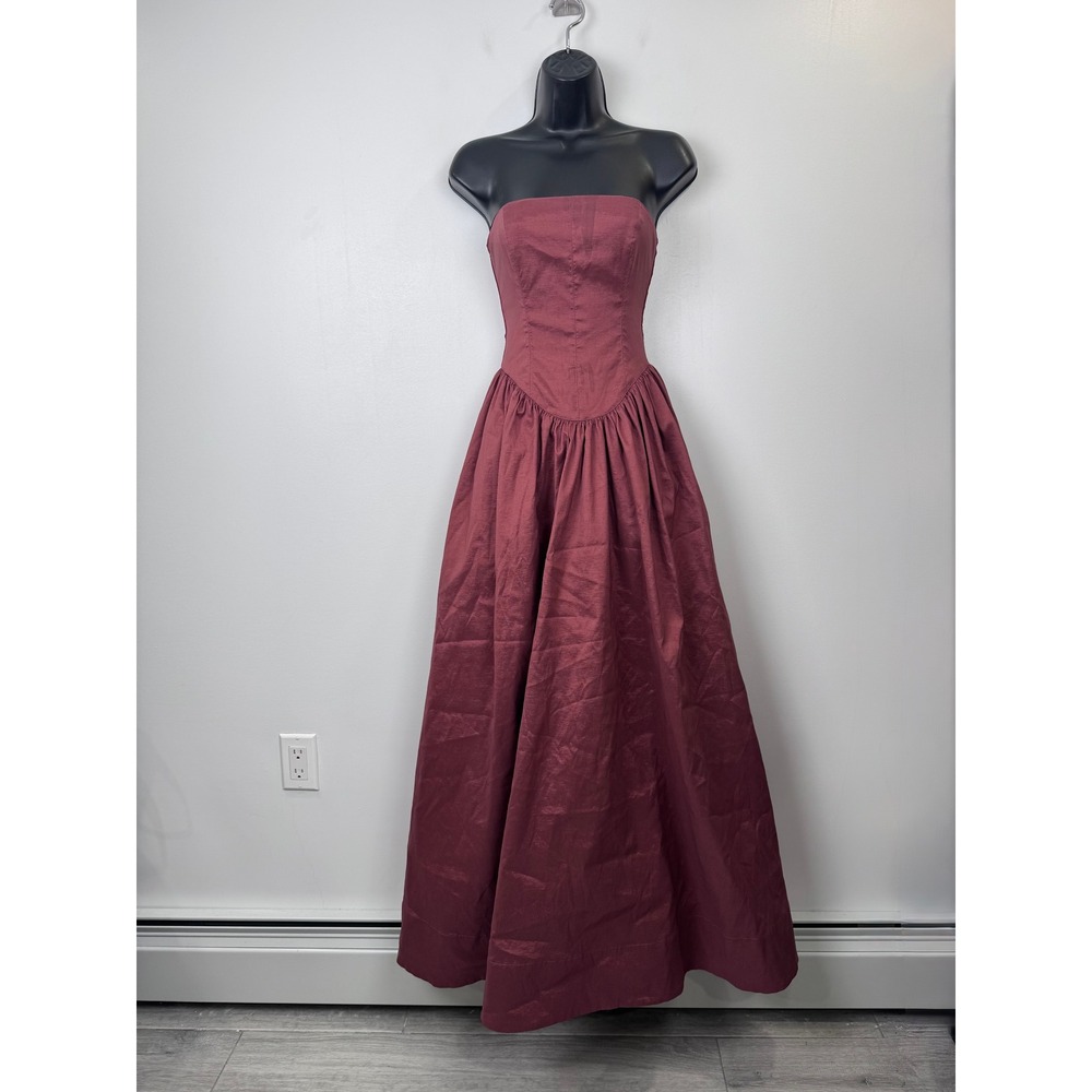 Hansen & Gretel Audrey Strapless Maxi Dress Burgundy Pointed Bodice Size XS